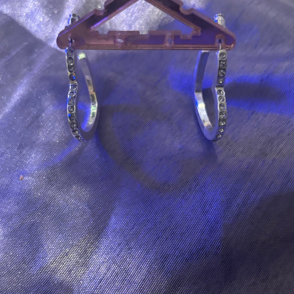 Silver Heart Earrings with Rhinestones - Picture 3 of 4